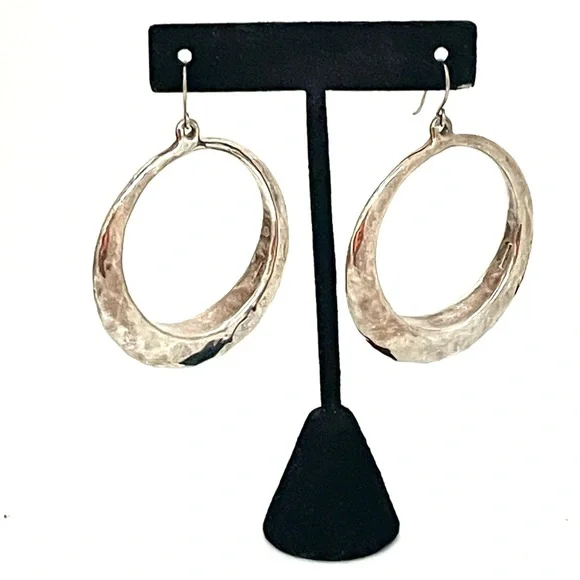 Elegant Sterling Silver Hammered Hoop Earrings from Israel - Picture 1 of 8